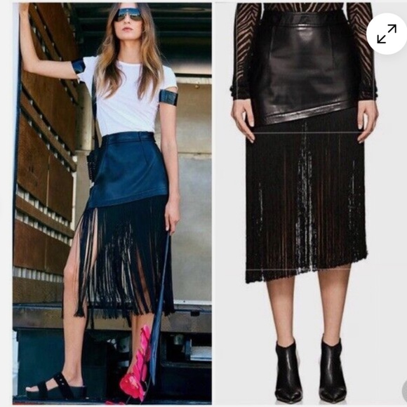 Helmet Lang Black Lamb Leather and Fringe Skirt EUC - Picture 3 of 14